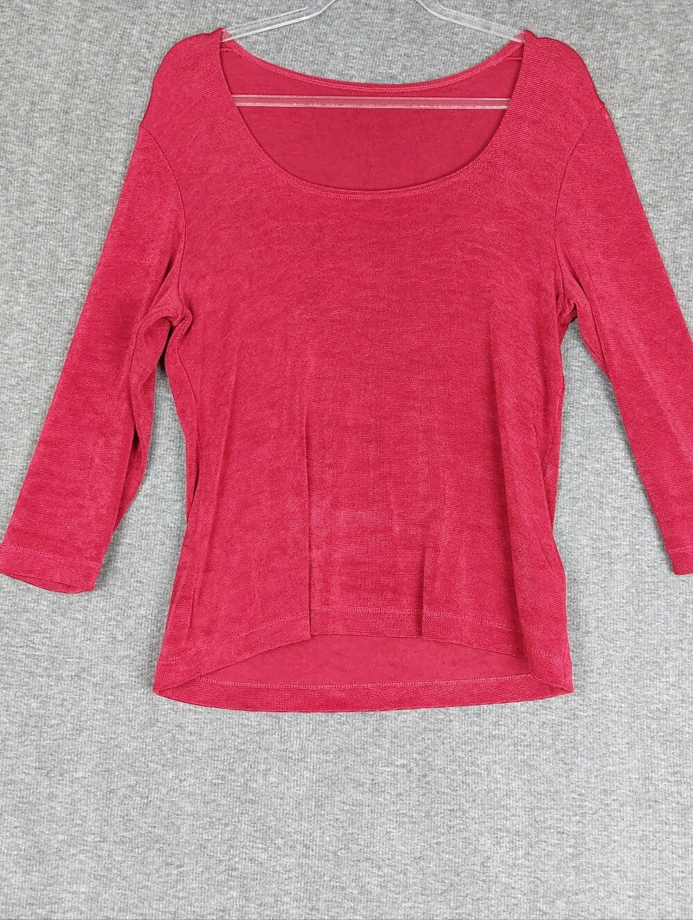 WEEKENDERS WOMENS VTG BRIGHT RED SLINKY LIQUID KNIT 3/4 SLEEVE SCOOP NECK TOP M